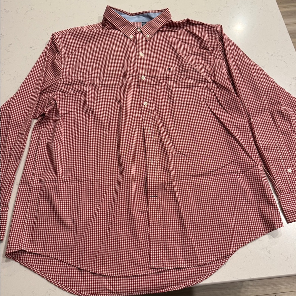 Izod Red and White Gingham Casual Shirt